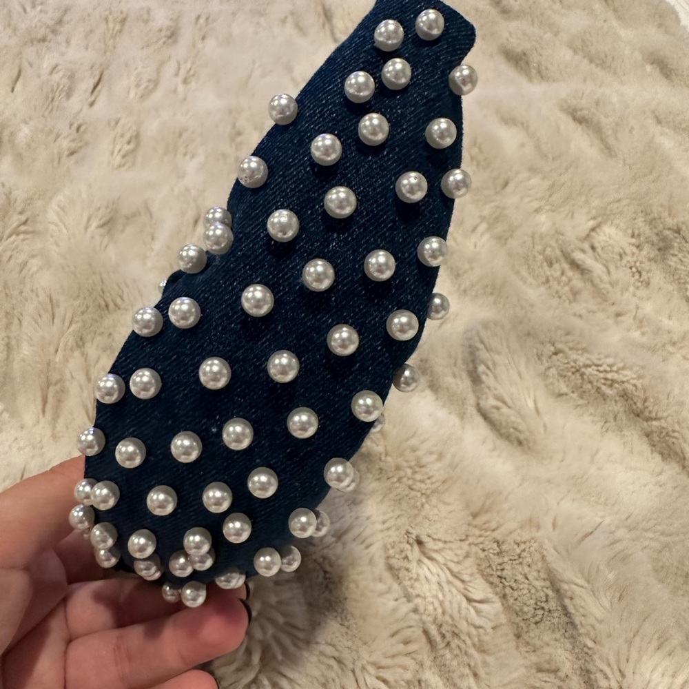 Lele Sadoughi denim headband with pearls